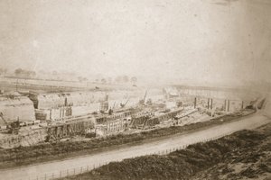 Bau der Latchford-Schleusen, Ansicht vom Damm von Thomas Birtles